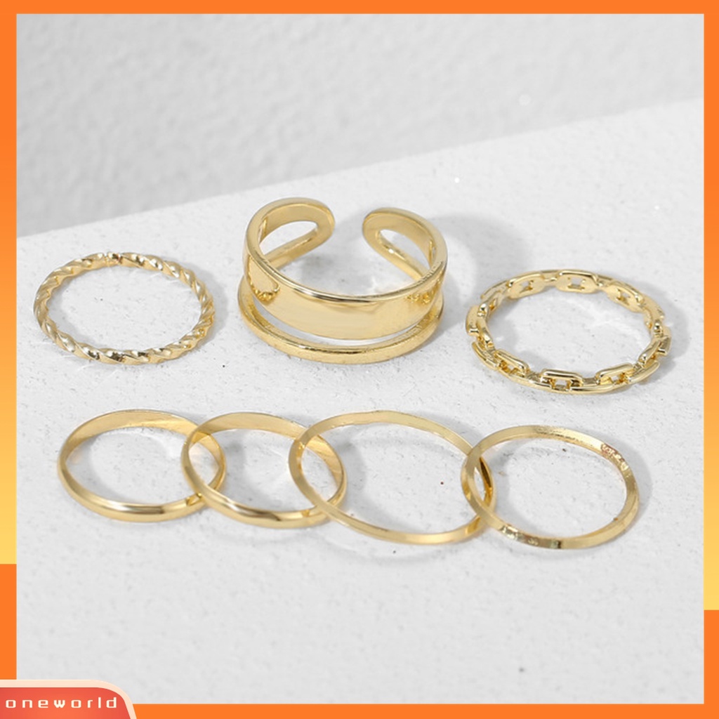 (ONWO) 7pcs / Set Cincin Knuckle Rantai Warna Silver Untuk Wanita