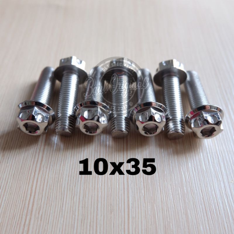 baut probolt 10x35 mm stainless new model drat 14 panjang 3.5 cm 14 silver gs1 gear 2 kunci belimbing heng