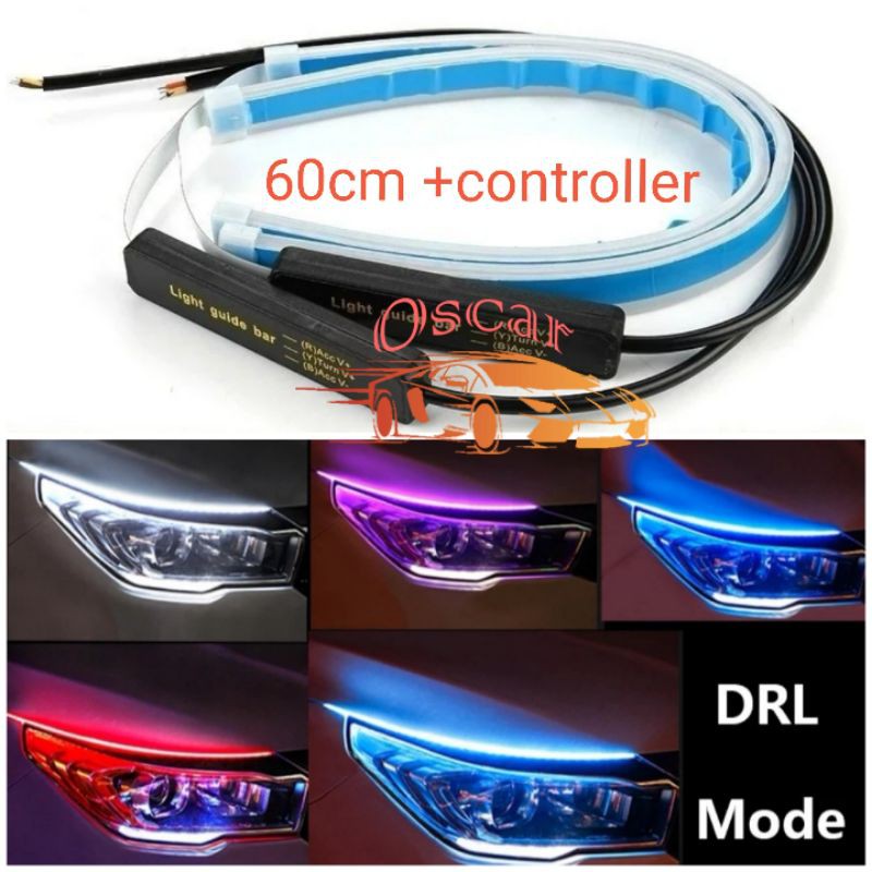 Lampu Alis LED slim (1pcs) DRL Mobil fleksibel waterproof 60cm 2 warna running 60cm headlamp