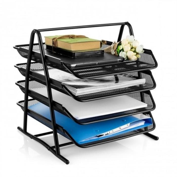 SHENAR DOCUMENT TRAY 4 TINGKAT LATTE DOKUMEN KEEPER WARNA HITAM MURAH SERBAGUNA RAK DOKUMEN