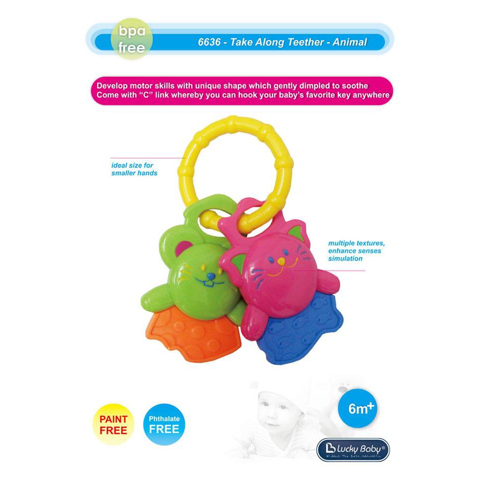 LUCKY BABY TAKE ALONG TEETHER ANIMAL (6636) GIGITAN BAYI / MAINAN BAYI