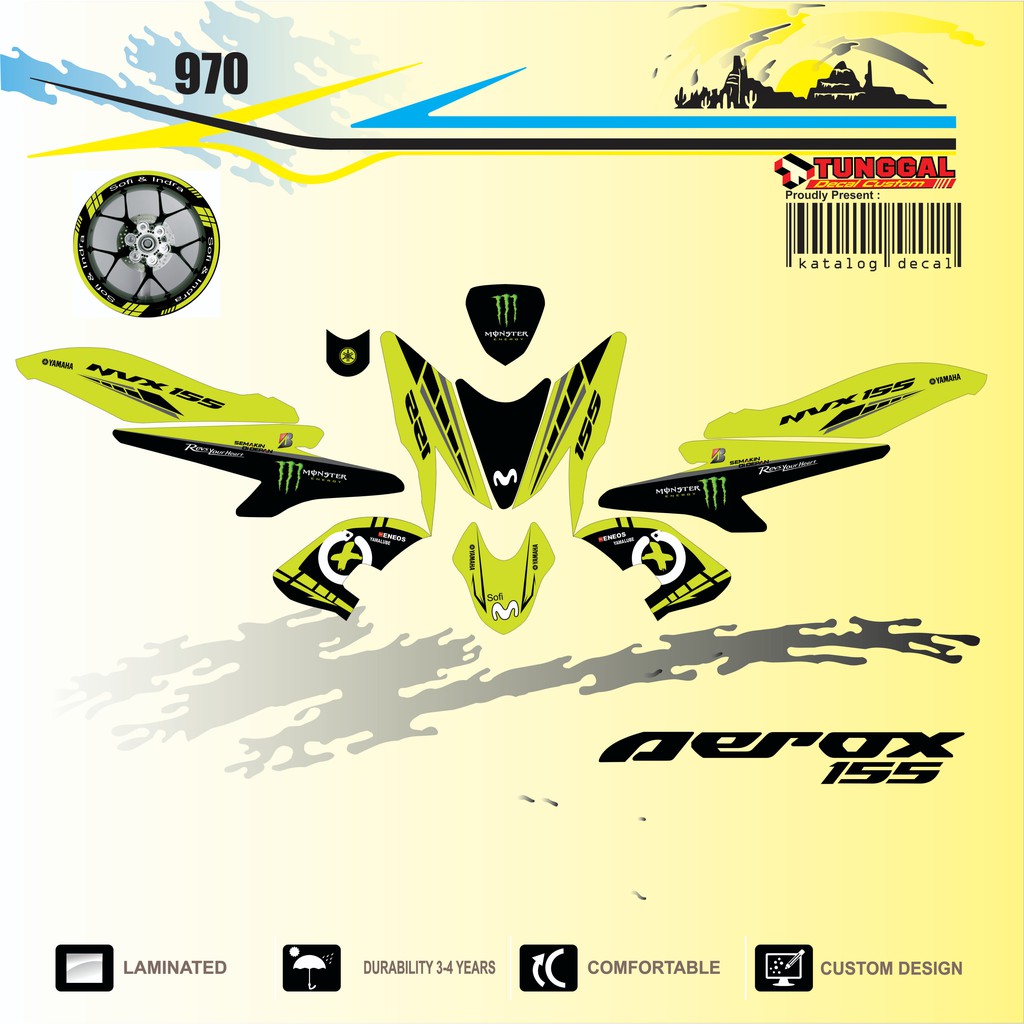 Decal custom Aerox 155 hijau stabilo