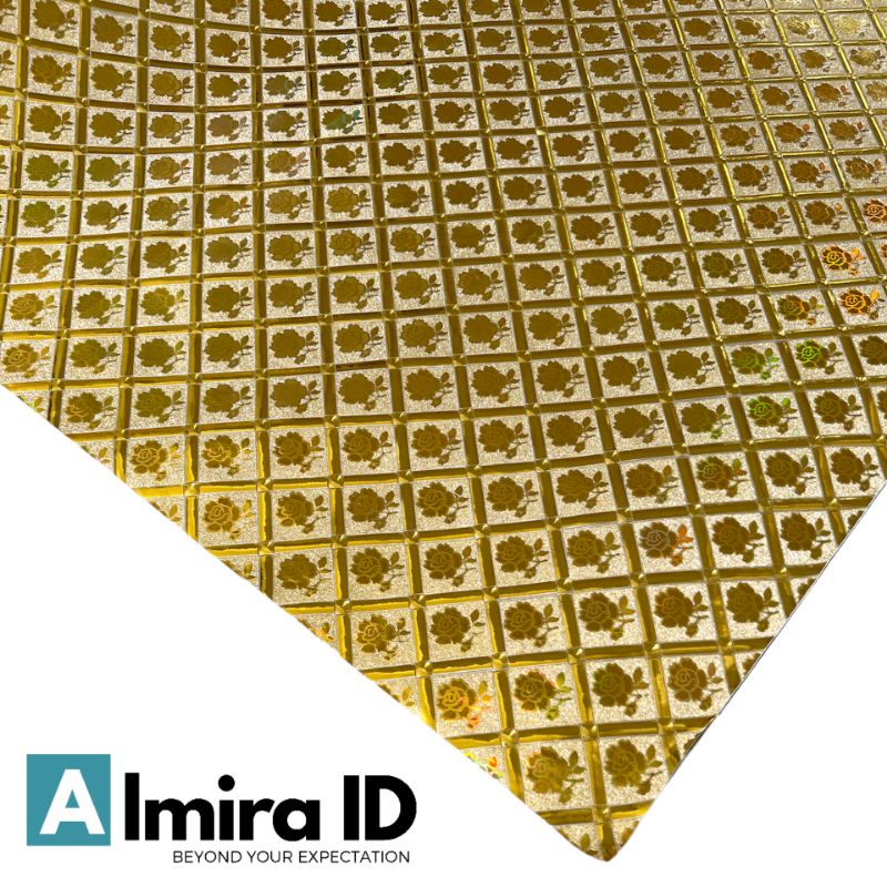 3D Glow Wallpaper Efek Menyala Berserat Bertekstur Walpaper Dinding Kaca Stiker DIY Emas Gold Silver Abu Bulat Cincin Spiral 50 x 90 cm Meteran Berkualitas Modern Lemari Rak Kitchen Set Dapur-Gold Blossom