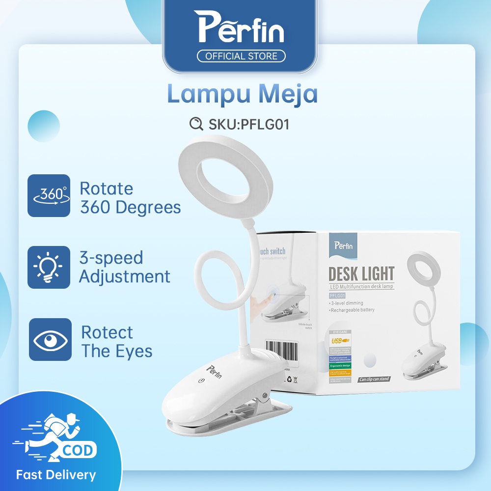 Perfin PFLG01 Lampu Meja Lampu Belajar Jepit USB LED Portable Charge Touch Screen Adjustable 7000K