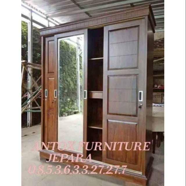 Lemari pakaian sliding minimalis jati mebel Jepara