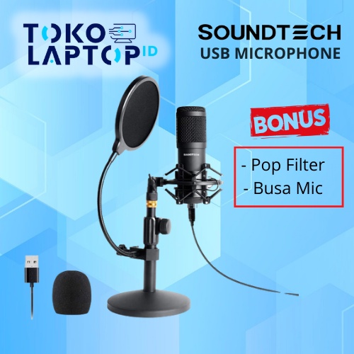 Soundtech ST800 USB Microphone Mic Condenser Recording Streaming Podcast PC