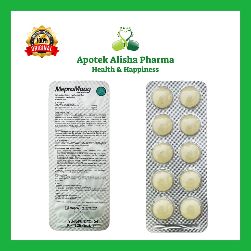 MEPROMAAG Strip 10 Tablet-Mepromaag Tablet Kunyah Obat Maag Lambung Perih Kembung Mual Nyeri Uluhati/Mepromag Tablet Kunyah/Mepromah Tablet Kunyah