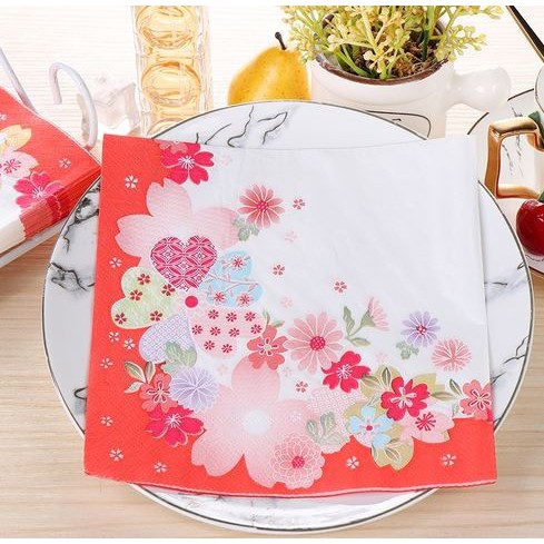 Decoupage Napkin - Tissue Decoupage 2Ply FL-Red Fllower Circle Border