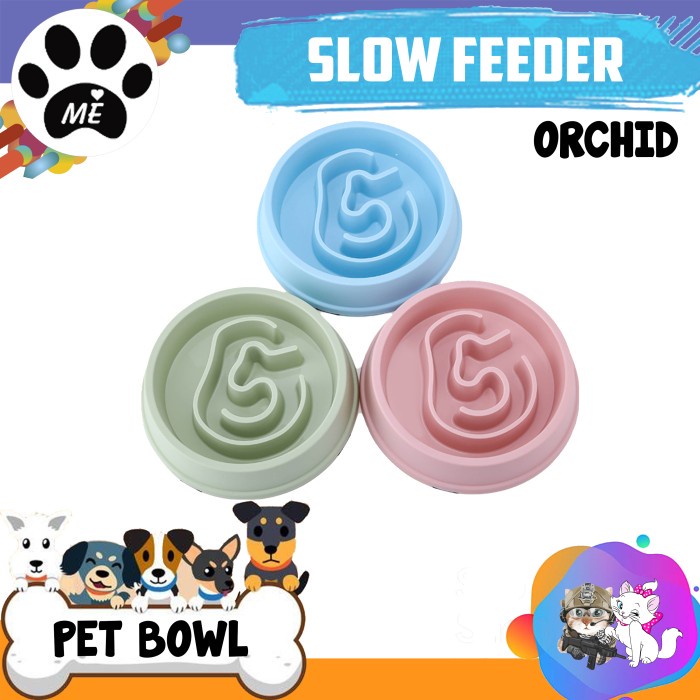 Pet Bowl Anti Slip &quot;SLOW FEEDER ORCHID&quot; Tempat Makan Anjing