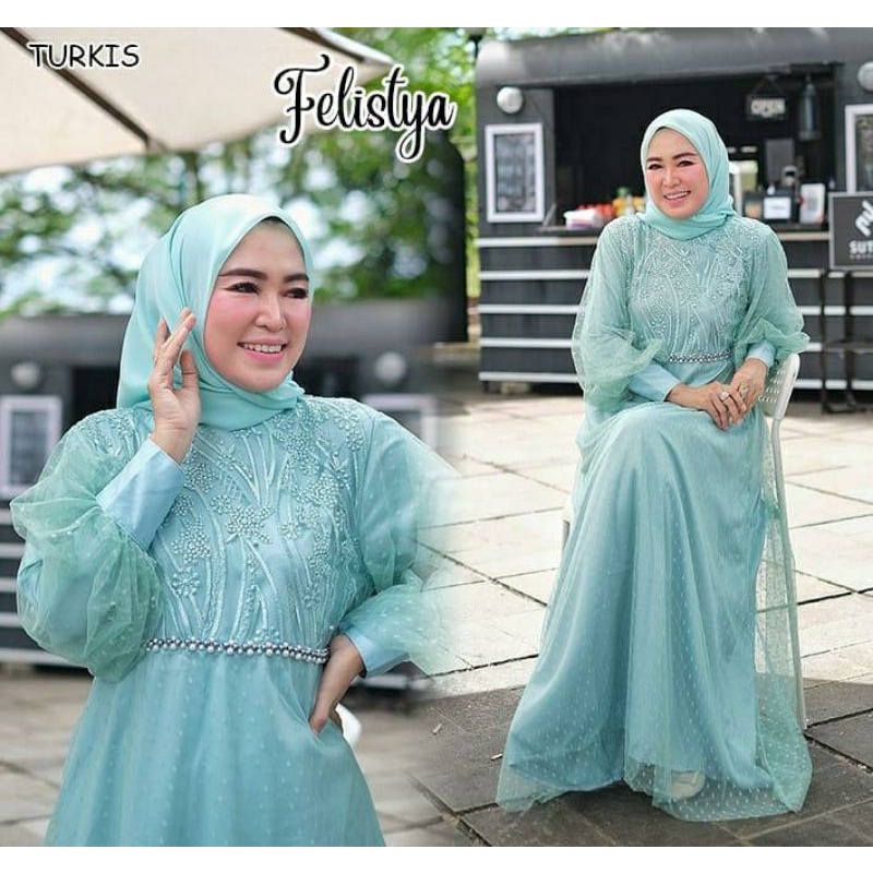 Felistya Maxy, GAMIS LEBARAN SUPER CANTIK FIT XXL LD 110 BAHAN TILE DOT KOMBI MAXMARA VELVET MIX TILE BORDIR PEARL TERMURAH