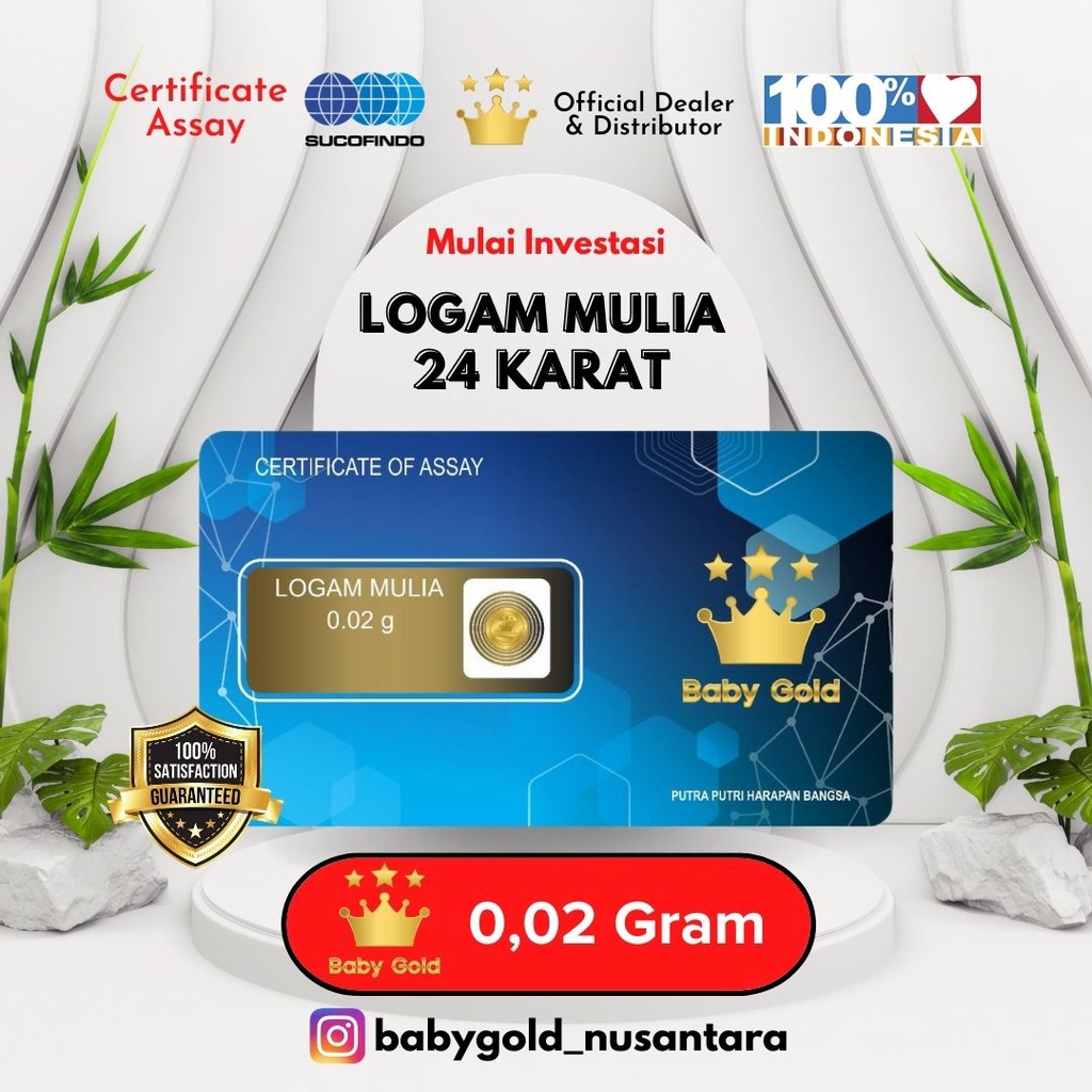 LOGAM MULIA Emas mini batangan 0.001 gram 24 karat minigram gold asli 0.002 gram 0.005 gram 0.01  Distributor Bandung-BG Biru >25pcs++