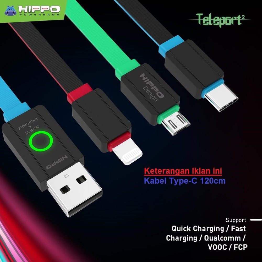 Kabel Charger Type C 120Cm Hippo - Kabel Data &amp; Charger Teleport