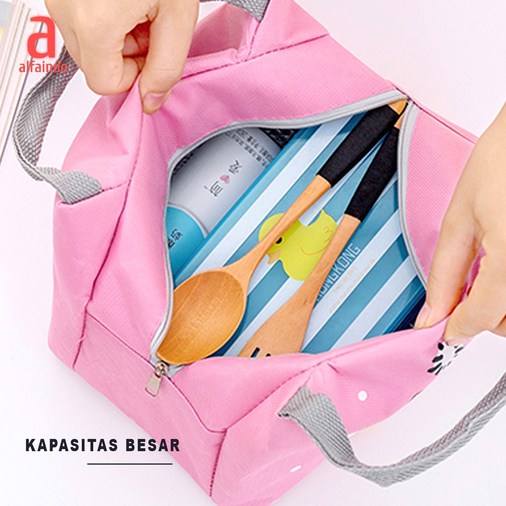 Alfaindo Tas Tempat Kotak Makan Bekal Lunch Box Anak Tahan Panas Praktis Motif Binatang TM015