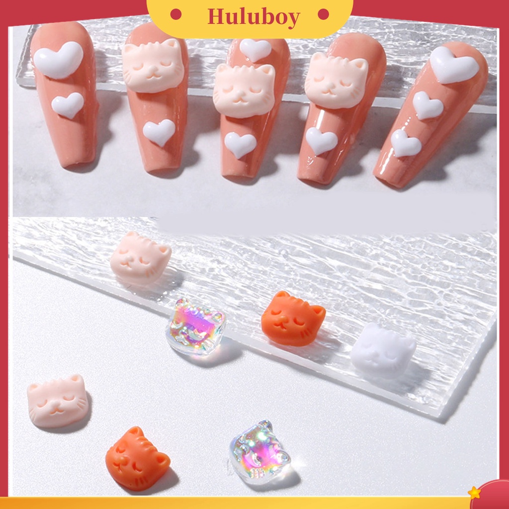 Huluboy Huluboy♡ 30 Pcs / Set Ornamen Kuku Efek 3D Bentuk Kepala Kucing Aksen Berlian Warna-Warni Untuk Wanita