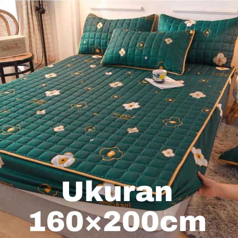 Sprei Waterproof / Sprei Protector bermotif / Sprei anti air ukuran 180x200CM dan 160x200CM-160x200 hijau bunga