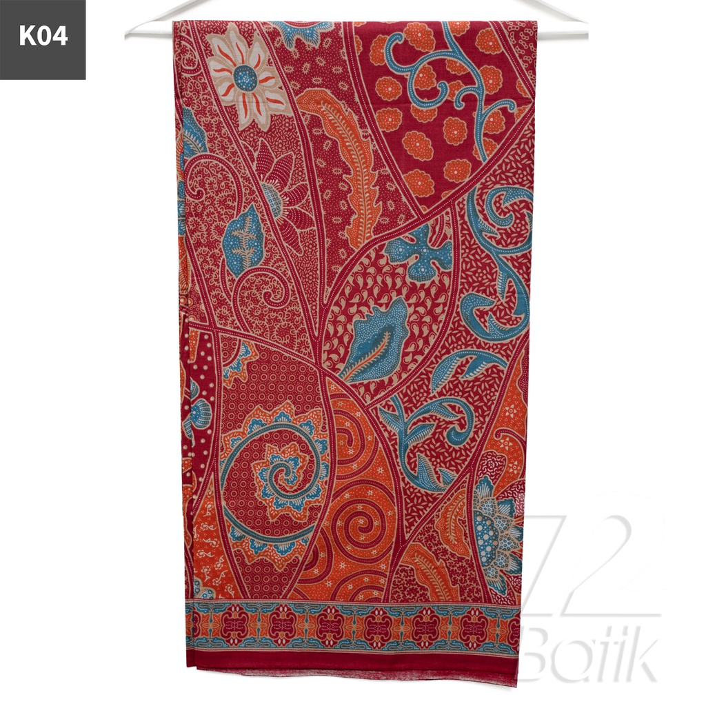 KAIN BATIK PREMIUM Bahan Katun Motif Kembang Bali Warna Merah 721169 Cap 72 Jarik Jarit Samping Kebat Panjang Batik Katun Modern Premium Bahan Seragam Batik Pernikahan Kantor Keluarga Murah Kamen Jadi Batik Bali Lembaran