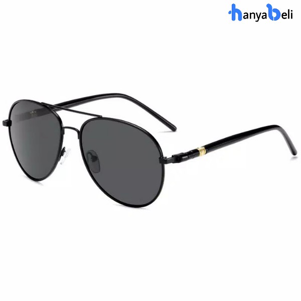 Kacamata Bulat Hitam Aviator Polarized Frame Besi Pria Wanita Anti Silau UV400