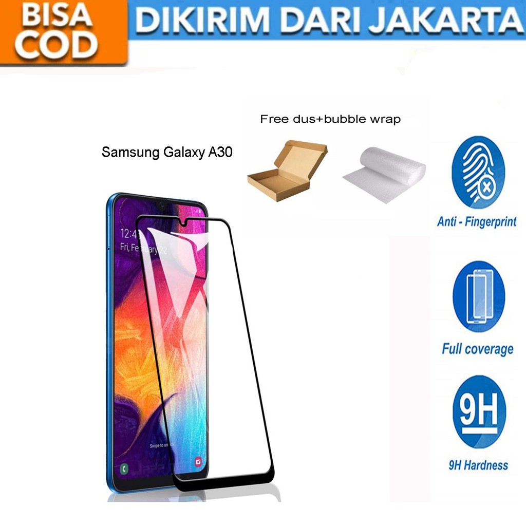 Samsung Galaxy A30 Full Cover/Full Screen Tempered Glass Screen Protector Anti Gores