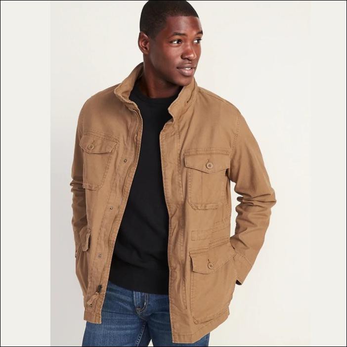 JAKET OLD NAVY HIDDEN HOOD CANVAS MILITARY PARKA JACKET ORIGINAL ARMY - BROWN, S