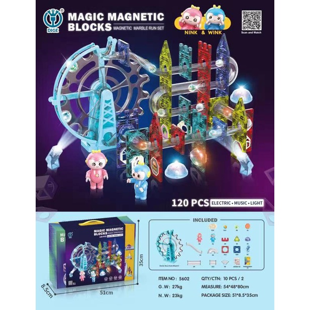 WE Magic Magnetic Blocks Magnetic Marble Run Set LED DIY + Music + Automatic