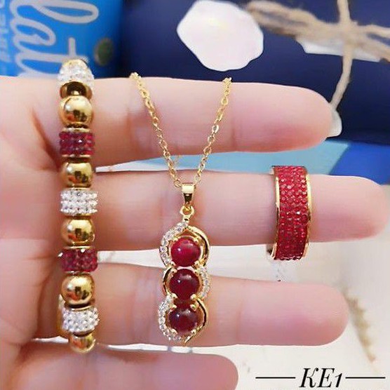 Titanium Set Perhiasan berlian mutiara merah