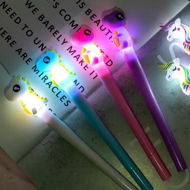 SATUAN Pulpen lampu Unicorn / ecer poni pony DINO LED gel pen / bolpen kuda lucu unik murah souvenir