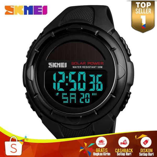 SKMEI Jam Tangan Tenaga Solar Pria Digital JT 81 Jam Tangan Keren Silikon Penutup Stainlees Anti Air