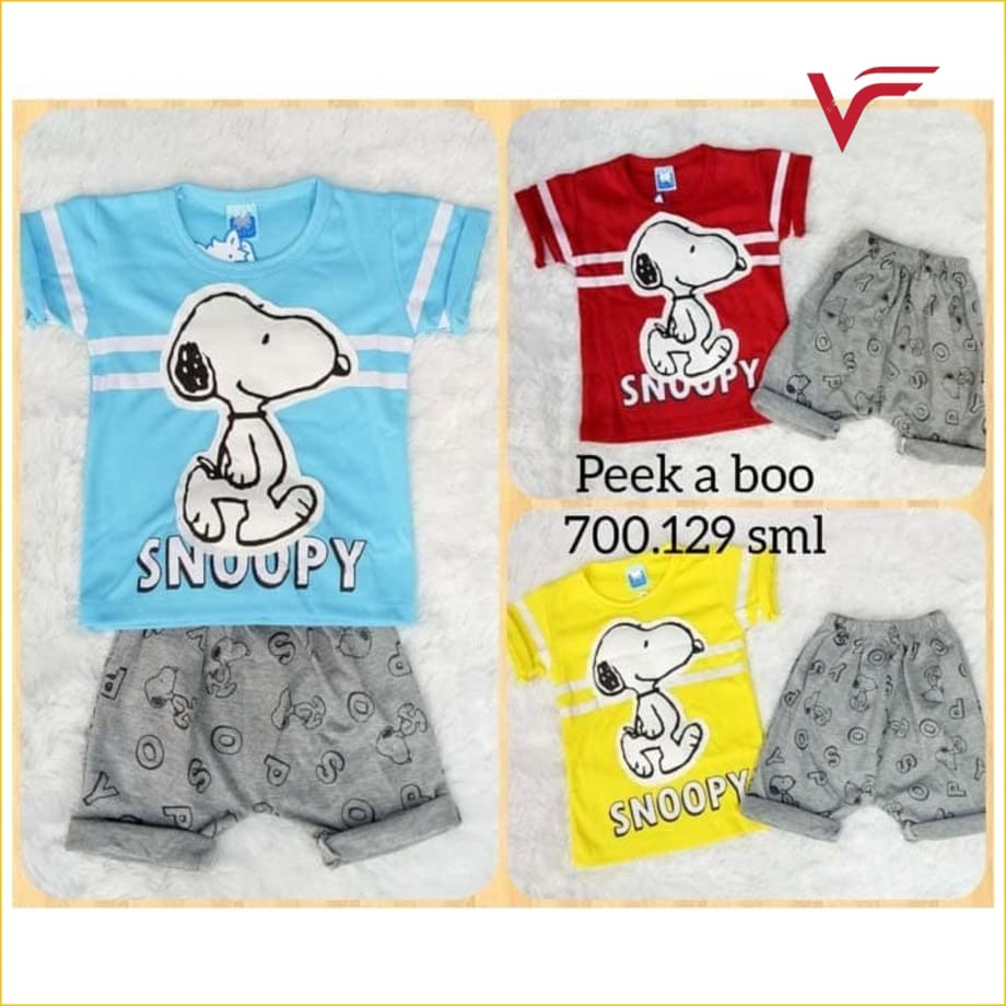Baju Bayi Laki Laki Lucu Setelan Pakaian Bayi Snoopy - Merah Setelan Bayi