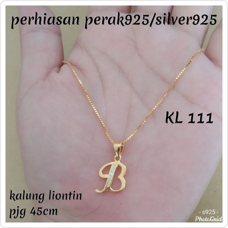 KALUNG+LIONTIN HURUF A,B,C,D,E,F,G,I,J KUNING PERAK 925 #ffs