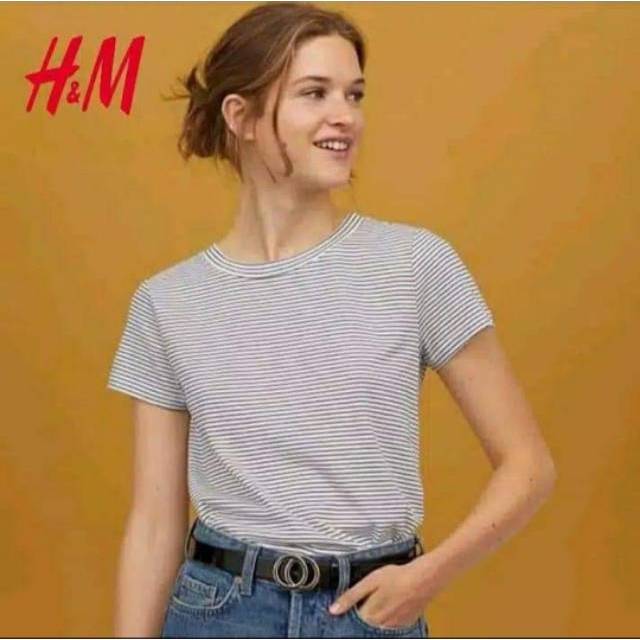 KAOS CEWEK H*M STRIPED T SHIRT-KAOS WANITA