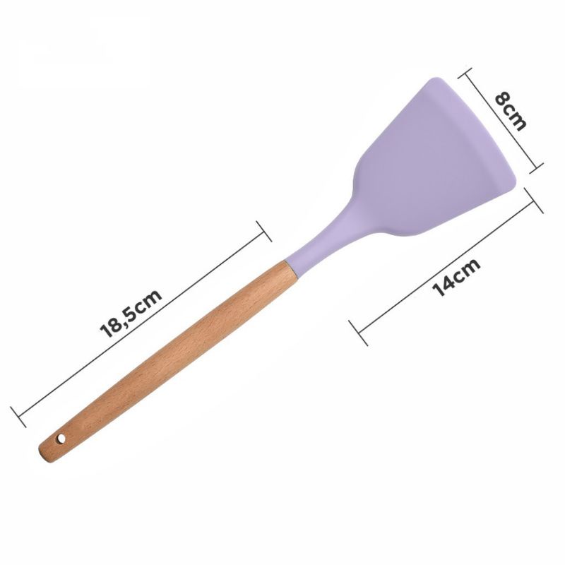 Spatula Silicone Masak Spatula Besar Gagang Kayu Sutil Silikon Utensil Turner Sutil