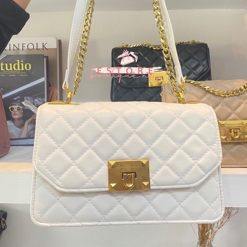 Ck Quilted Mettalic Pushlock Crossbody Bag