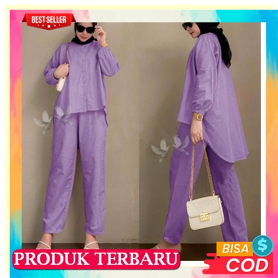 Baju Setelan Oneset Setcel 2In1 Rajut Knit Set Nagita Slavina Slit Blouse Top & Pants Longsleeve Cas