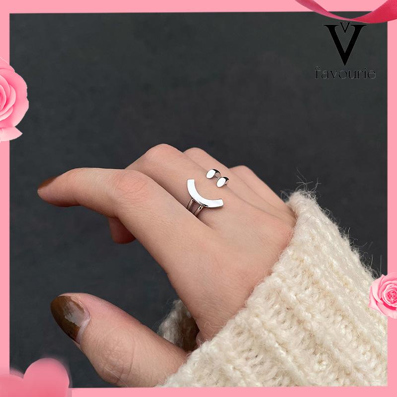 [COD]Cincin Model Terbuka Adjustable Desain Smiling Face Warna Silver Untuk Wanita-FA