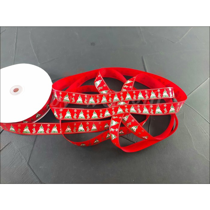 

Pita Natal Christmas - Grossgrain - Pohon Natal Emboss ; Lebar 2.5 cm