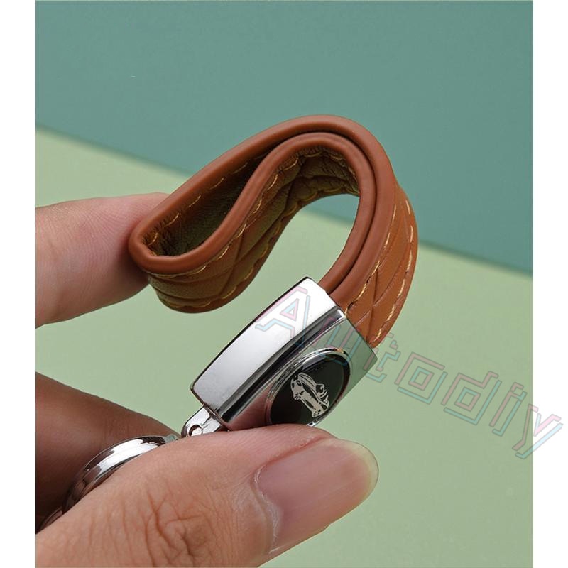 Siap Kirim Universal Car Key Case Keychain Tali Kepang Double Buckle Metal Keychains Leather Car Logo Key Chain