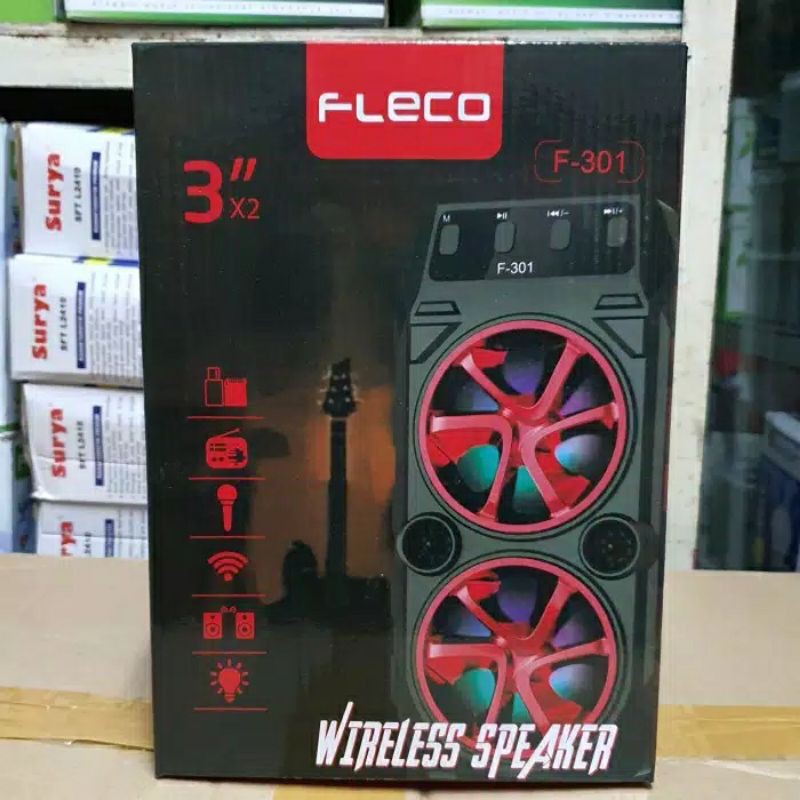 SPEAKER BLUETOOTH FLECO F301BONUS MIC KARAOKE/SALON AKTIF WIRELESS RADIO FM USB/SPEAKER PORTABLE LED