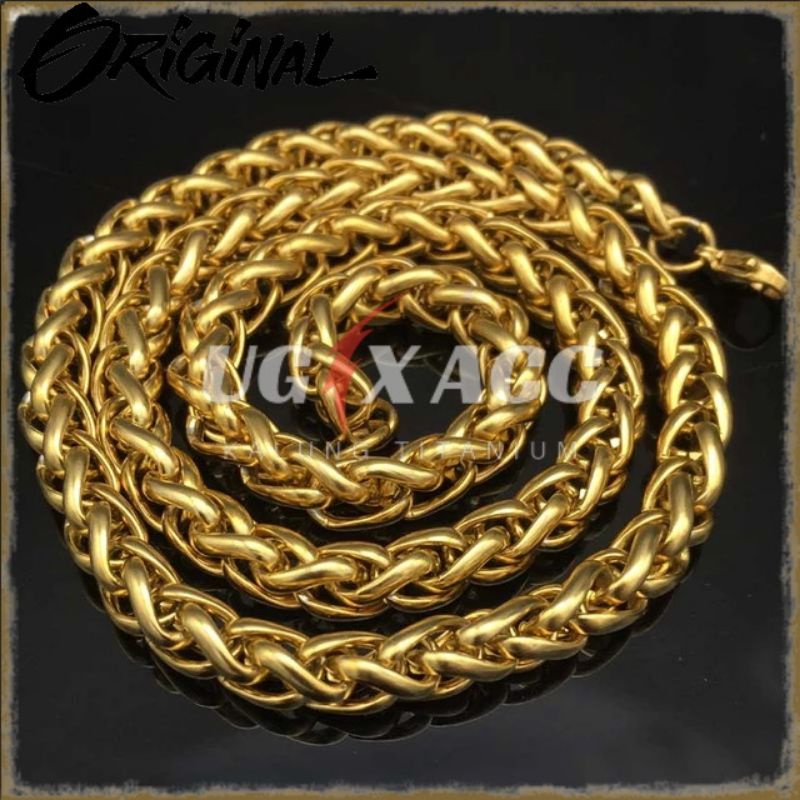 Kalung Pria Anti Karat Titanium Wanita Gold Emas Model Lilit Bulat Kalung Monel Anti Karat Pria Wani