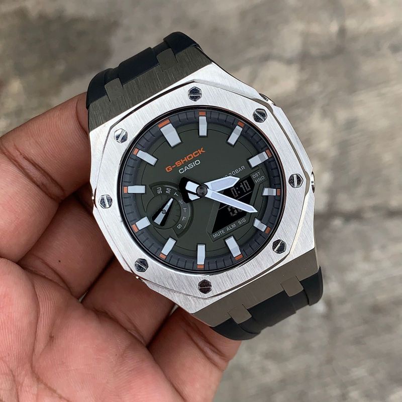 Jam Tangan G-Shock Original GA2100 GA-2100 Oak Custom Strap Rubber dan Bezel Stainless Steel 07