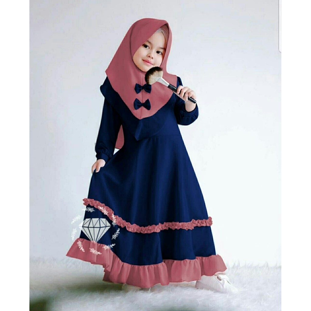 HCL Dress Yuki &amp; Bergo - Dress Muslim Anak Perempuan - Busana Muslim Anak Perempuan