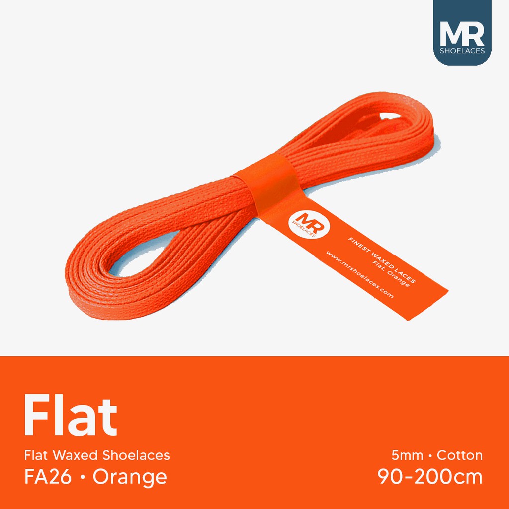 MR Shoelaces FA26 Orange (Jingga) Tali Sepatu Lilin 5mm Gepeng Flat Pipih (Waxed Laces) 90cm 100cm 120cm 200cm - Premium Shoelace