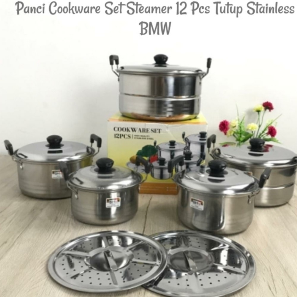 Pancii Cookware Set Steamer 12 Pcs Tutup Stainless BMW