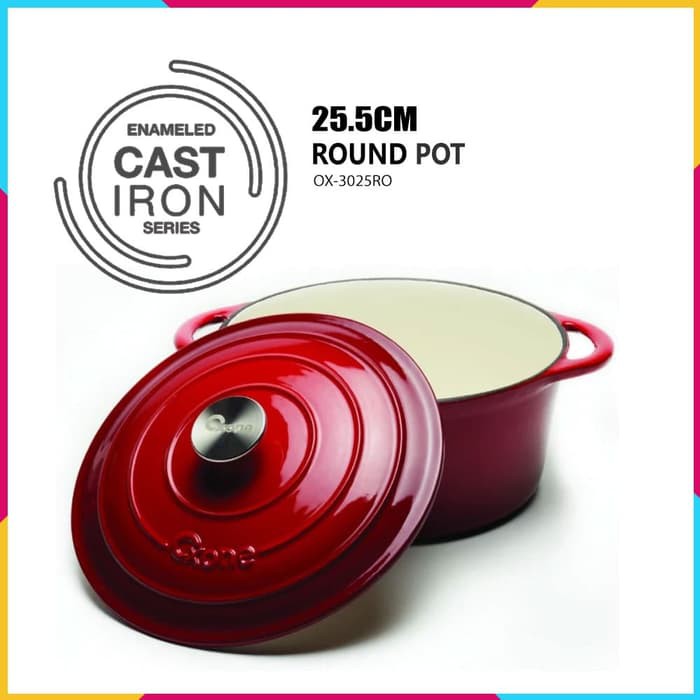 Panci Oxone Round Pot OX-3025RO Enameled Cast Iron