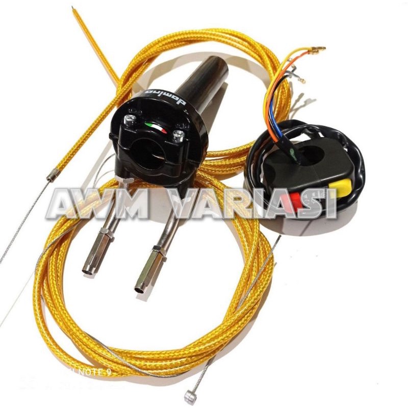 selongsong gas domino plus 2 kabel gold gas serat carbon 190cm +saklar domino universal semua motor