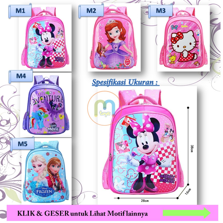 Tas Ransel Sekolah TK / SD Anak Backpack tas tipe 2 Ruang motif cewek / Girl karakter lucu manis