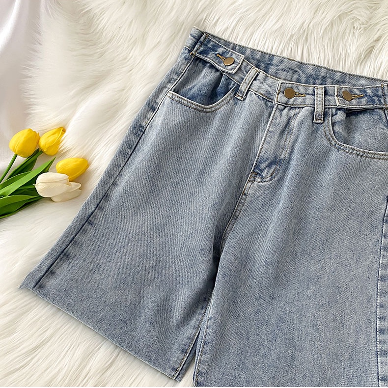 Highwaist Kulot Jeans Wanita Rawis Biru salju Celana Jeans Panjang