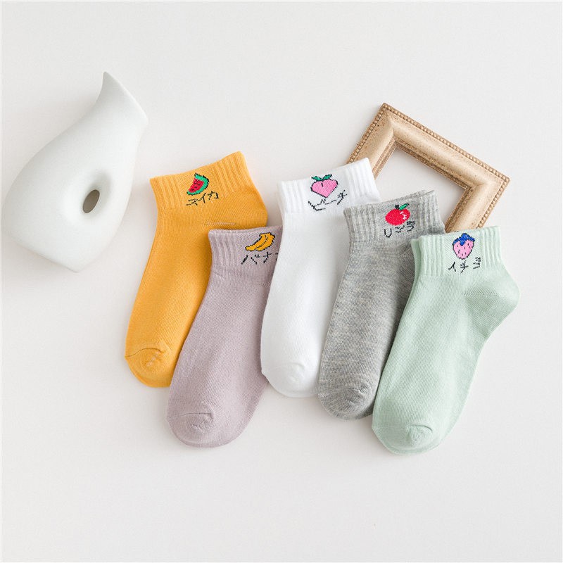 MURMURE.ID | 5PCS KAOS KAKI WANITA IMPORT ALA KOREA ISI 5 PCS ANKLE SOCK 5IN1 CS031-BUAH
