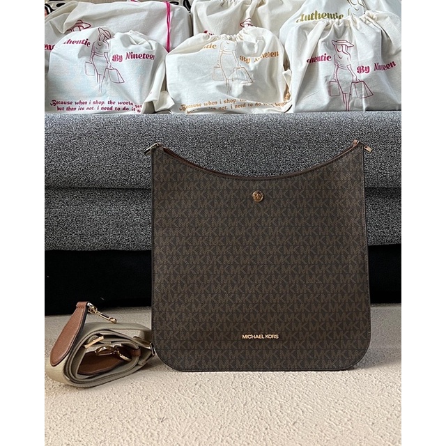 MK Briley Large Messenger Brown Signature Crossbody