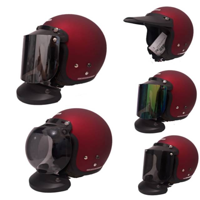 HELM CARGLOSS RETRO Merah Maroon Doff set Plus Dengan Kaca ...