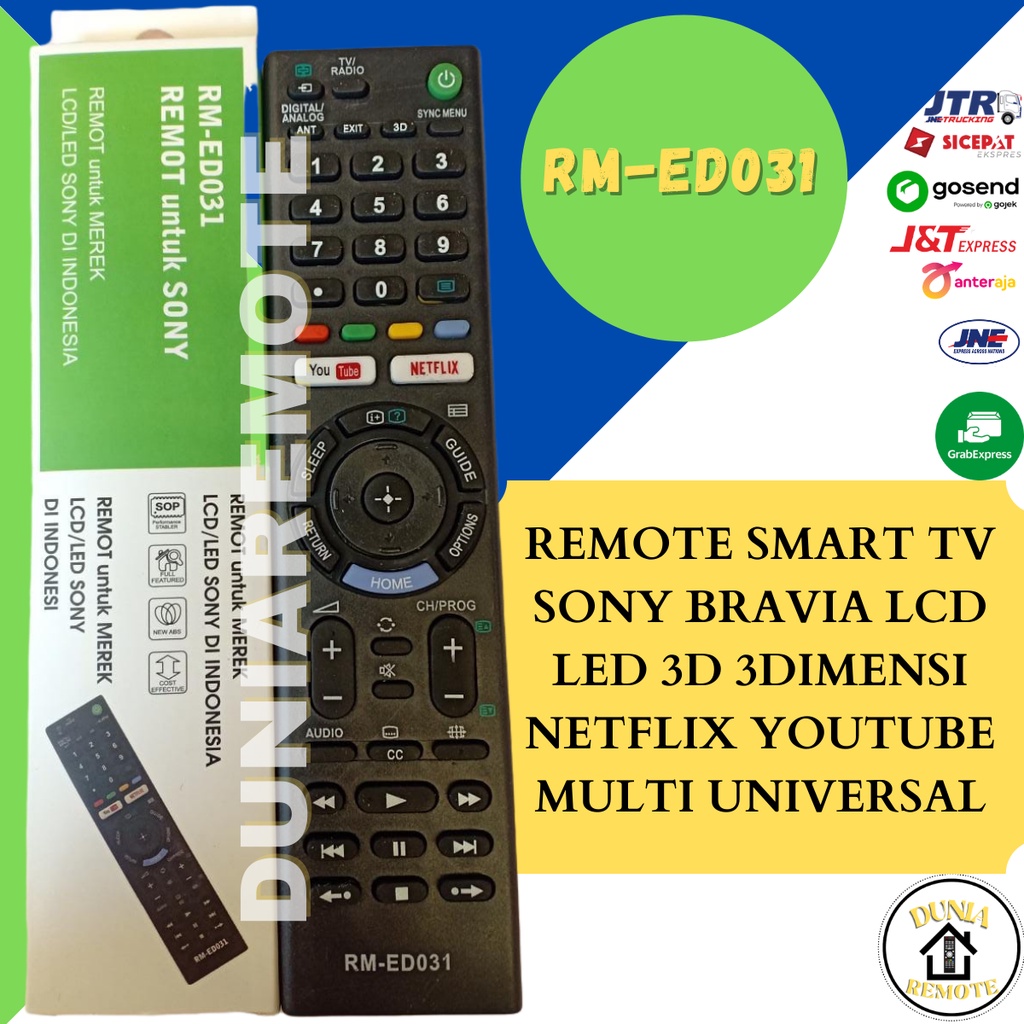 Remot Remote TV SONY BRAVIA Smart Multi Android TV ED031 LCD LED 3D / 3DIMENSI Youtube Netflix tanpa setting